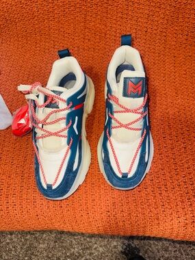 Men's Chunky Navy and White Sneakers with Red Accents
